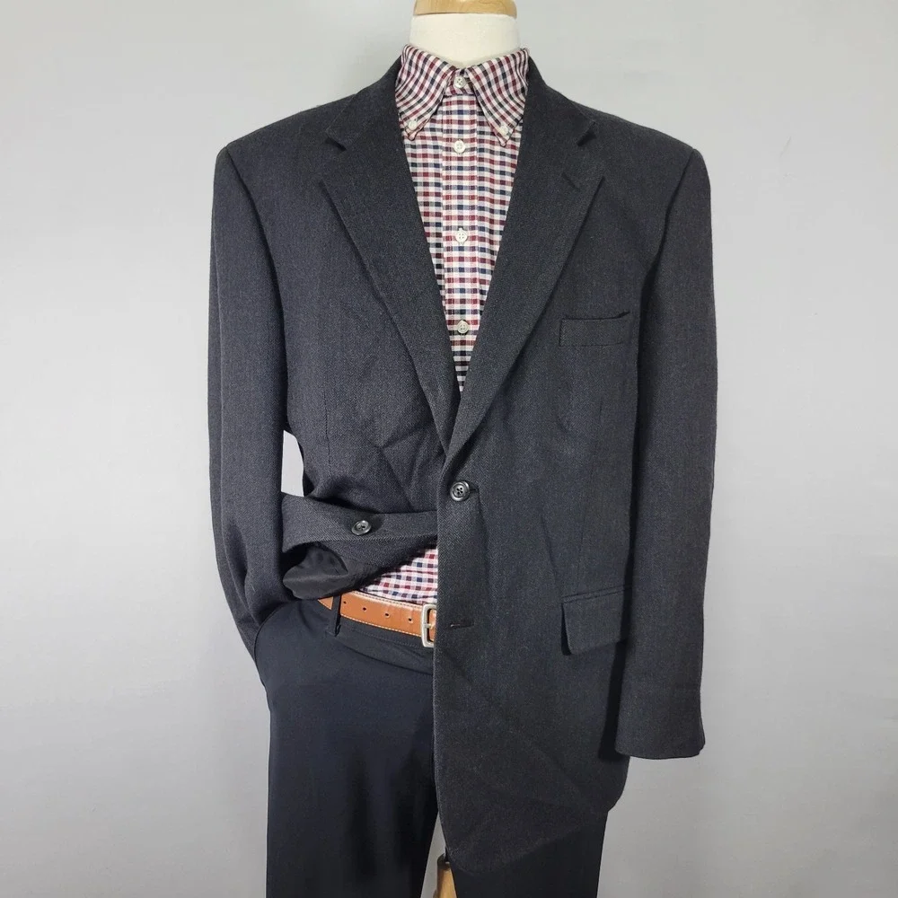 Pronto Uomo Men's Sport Coat Blazer Two Button‎ Charcoal Herringbone Lambs 46R